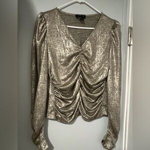 Rachel Zoe Metallic Gold Ruched Blouse